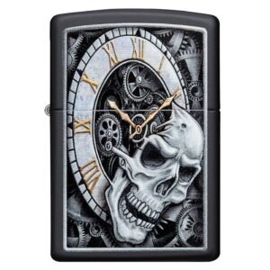 Zippo Skull Clock noir mat briquet